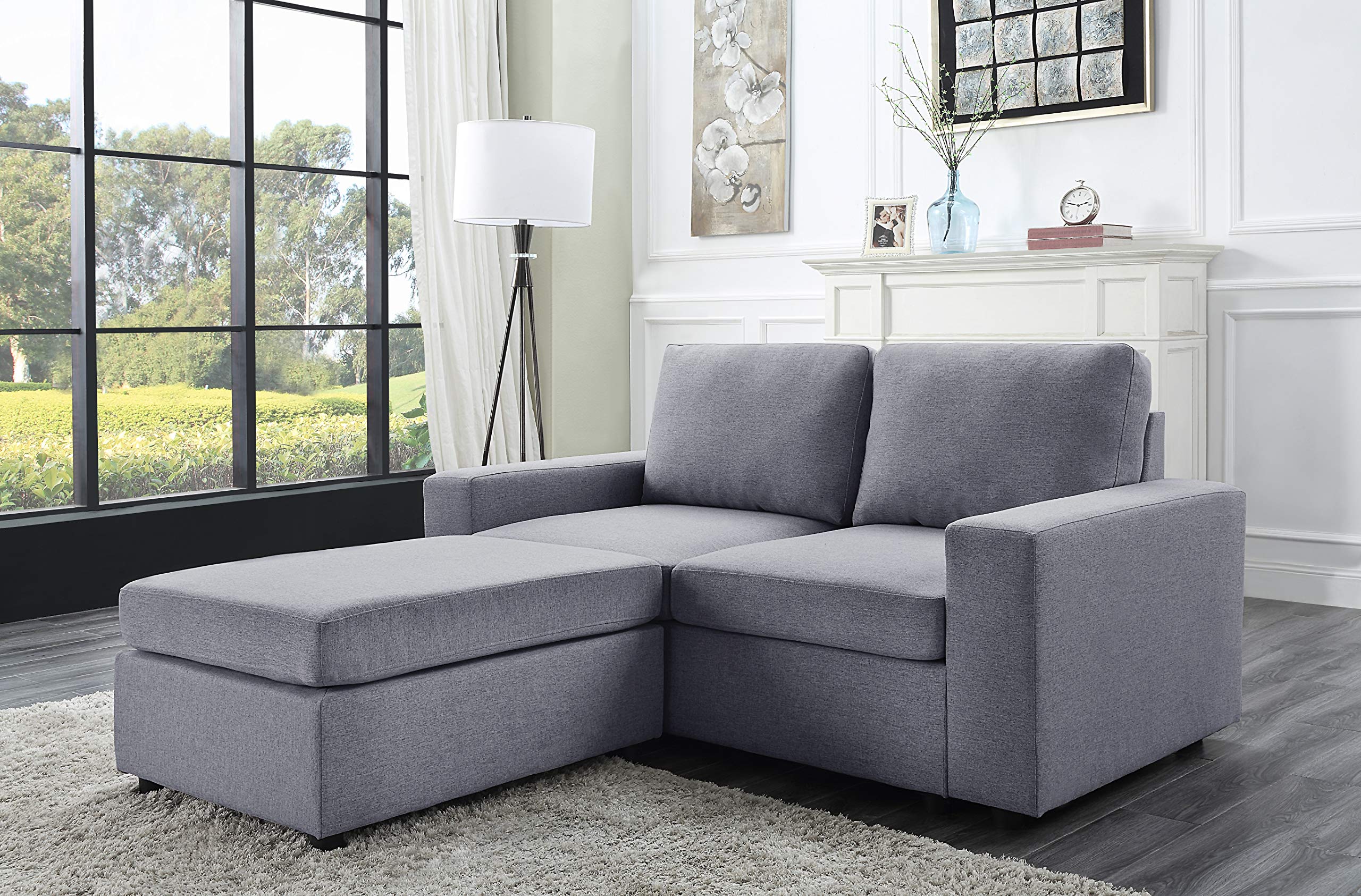 Lilola Home Arroyo Light Gray Linen Reversible Loveseat Chaise